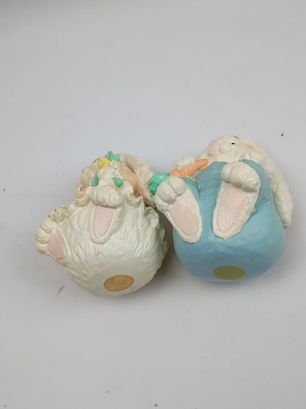 Pastel Bunny Figurine Set - Cream and Blue Decorative Bunnies